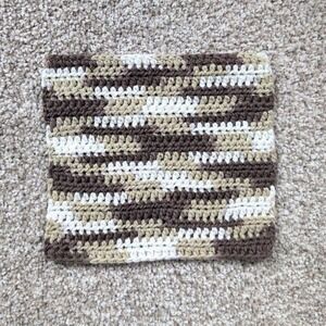 Handmade‎ Crochet Washcloth Dishcloth Cotton Chocolate Milk Stripes Brown White